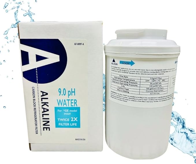 AF-MWF-Alkaline Water Filter Replacement Compatible with GE model MWF, 2X Life (pH level 9.0) Two-Pack