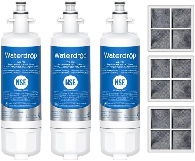 Waterdrop ADQ36006101 Replacement for LG® LT700P® Refrigerator Water Filter, Kenmore® 9690, 469690, ADQ36006102, LFXS30766S, RFC1200A, FML-3 and LT120F® Fresh Air Filter, 5 water filers & 3 Air filter