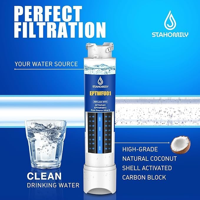 EPTWFU01 Water Filter Replacement - Compatible with Frigidaire EPTWFU01, Pure Source Ultra 2, EWF02, SCWFTCTO, 1012505454226, 4562222 Water Filter Replacement, 2 Pack