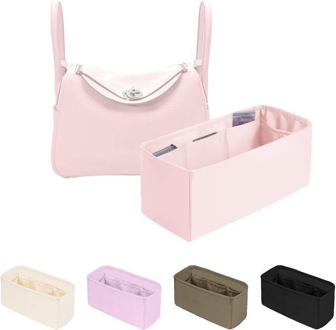 Lindy 30 Bag Organizer, Silky Satins Small Purse Organizer, Compatible with Hermes Lindy Bags, Lightweight Bag Storage, Multiple Pockets (Pink, Lindy30)