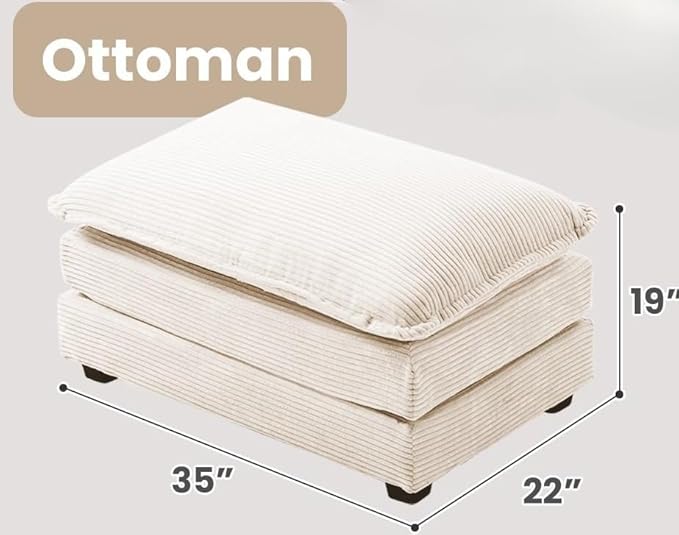ROWHY Ottoman for Sectional Cloud Couch, Corduroy Ottoman for Deep Seat Modular Couch for Apartment, Living Room and Bedroom, Beige | Arrange Freedom, Pet-Friendly Fabric, Sturdy Frame, Ultimate Comfort, Washable Covers