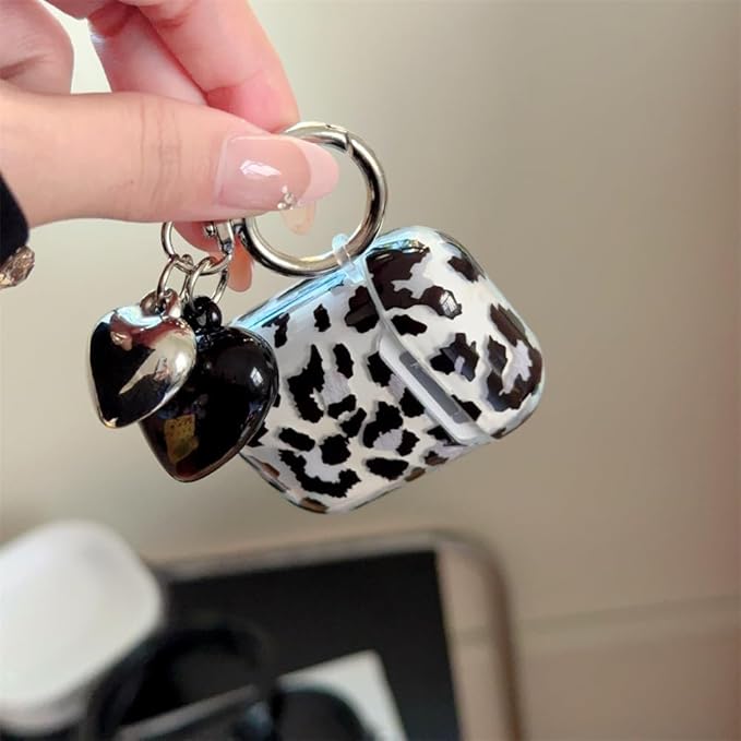 Silicone Case for AirPods 1st/2nd Generation,Women's Translucent Black Leopard Shockproof Cover with Adjustable Neck Strap & Keychain, Travel-Friendly Protective Case with Non-Slip Grip