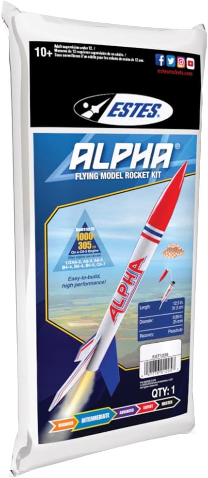Estes 1225 Alpha Rocket-Building Kit, Intermediate Flying-Rocket-Model Kit for Ages 10+