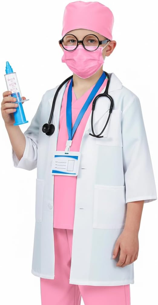 Doctor Costume for Kids Scrubs Pants with Accessories Set Children Party Cosplay 3-12 Years