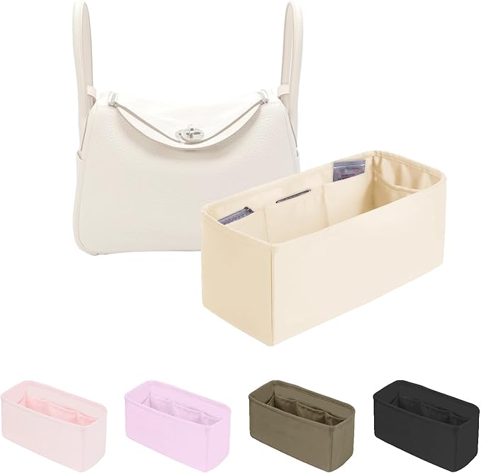 Lindy Bags Organizer Insert, Bag Storage with Silky Satins Material, Lightweight Inner Bag Compatible with Lindy 34 Bag Storage, Multiple Pockets Large Capacity (Craie, Lindy34)