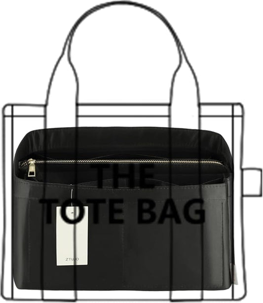 ZTUJO Purse Organizer Insert For Handbags, Purse Organizer With Zipper, Neverfull Organizer, Bag Organizer For Speedy Neverfull ONTHEGO Tote, Handbag and More (Silky Black, Slender Large)