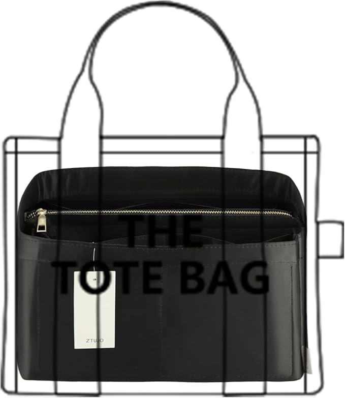 Purse Organizer Insert For Handbags, Purse Organizer With Zipper, Neverfull Organizer, Bag Organizer For Speedy Neverfull ONTHEGO Tote, Handbag and More (Silky Black, X-Large)