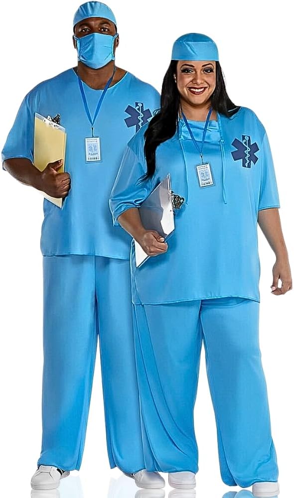 Doctor MD Costume Set - Plus XXL (48-52) - Includes Shirt, Pants, Cap, Mask, & Lanyard - Perfect Outfit for Any Formal Parties, Cosplays, Halloween Costumes, Dress ups and other Themed Events