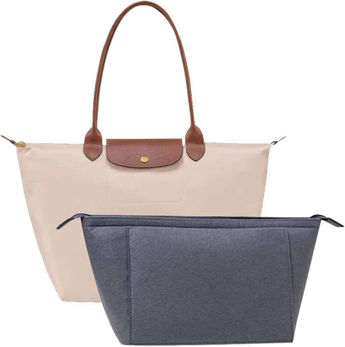 Chispee Purse Organizer Insert for Handbags, Felt Bag Organizer with Zipper Handbag Organizers for Longchamp Divider Pocket & Zipper Inner Bag Liner fit Longchamp Bag (Dark Grey,S)