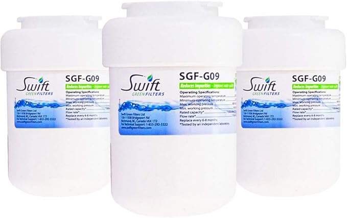 GE replacement water filter MWF, GWF, GWFA Hotpoint HWF, HWFA Amana 12527301 Sears 469991 100% recyclable, and made in U.S.A. and Canada SGF-G9 (Pack of 3)
