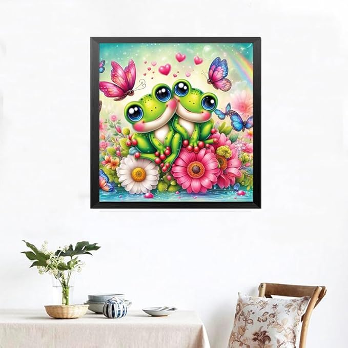 Ekuxom Frog Diamond Painting Kits for Adults, Butterfly Diamond Art Kits, DIY Round Full Drill Frog Diamond Art Painting Kits Rainbow for Home Wall Decor 14x14inch