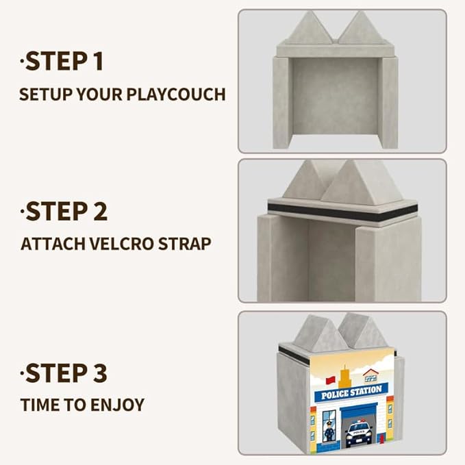 Play Couch Panels – Police Station Theme Foam Modular Sofa Panels with Adjustable， Soft Couch Accessories for Creative Arrangements， 33.5×37in