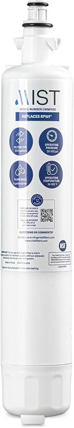 Mist RPWF Water Filter Replacement for GE RPWF (Not RPWFE), Refrigerator Water Filter compatible with RWF1063, RWF3600A, WSG-4, DWF-36, R-3600, MPF15350, OPFG3-RF300, BCF77, GE (3 Pack)