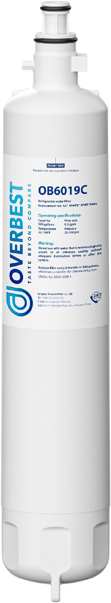 Overbest OB6019C Replacement for GE® RPWFE®, RPWF (Built-in CHIP) Refrigerator Water Filter,Compatible with GFE28GYNFS, GFE28GELDS