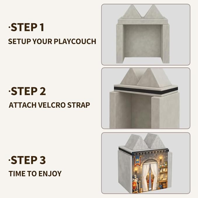 Foam Play Couch Panels - Medieval Castle Theme,Soft Sofa Accessories,Modular Play Panels,Knight Armor and Throne Design,33.5x37 Inches