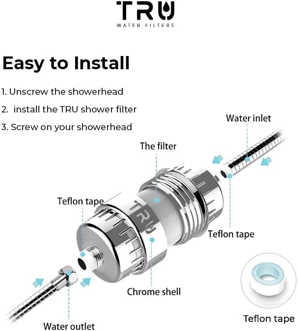 TRU High Output Shower Filter - Reduces Chlorine and other Harmful Sediments. Relieves dry and itchy skin, while Improving the health of your Hair, Skin, and Nails (Chrome)