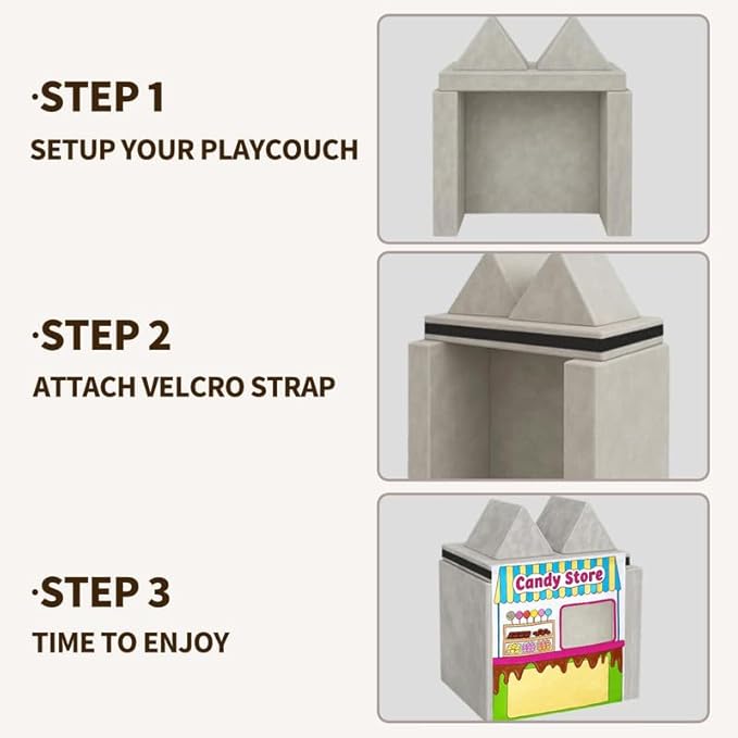 Play Couch Panels – Candy Store Theme Foam Modular Sofa Panels with Adjustable， Soft Couch Accessories for Creative Arrangements， 33.5×37in