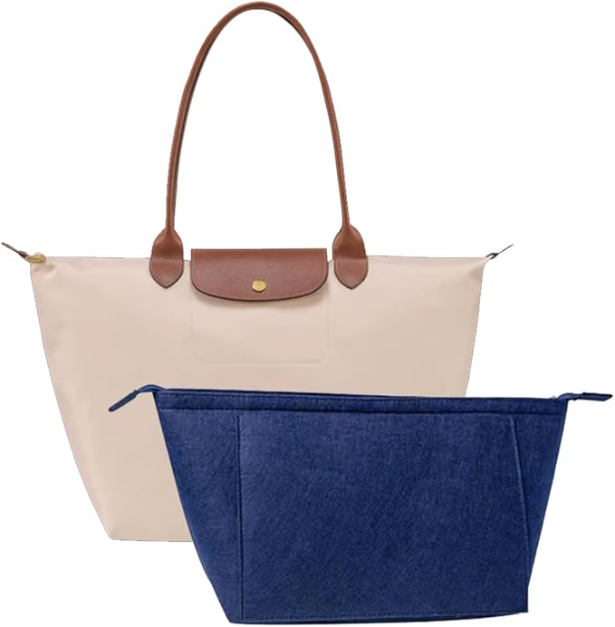 Chispee Softened Felt Purse Organizer Insert for Longchamp,Tote Handbags - Lightweight Bag Organizer with Multiple Pockets and Zipper (Navy Blue,M)