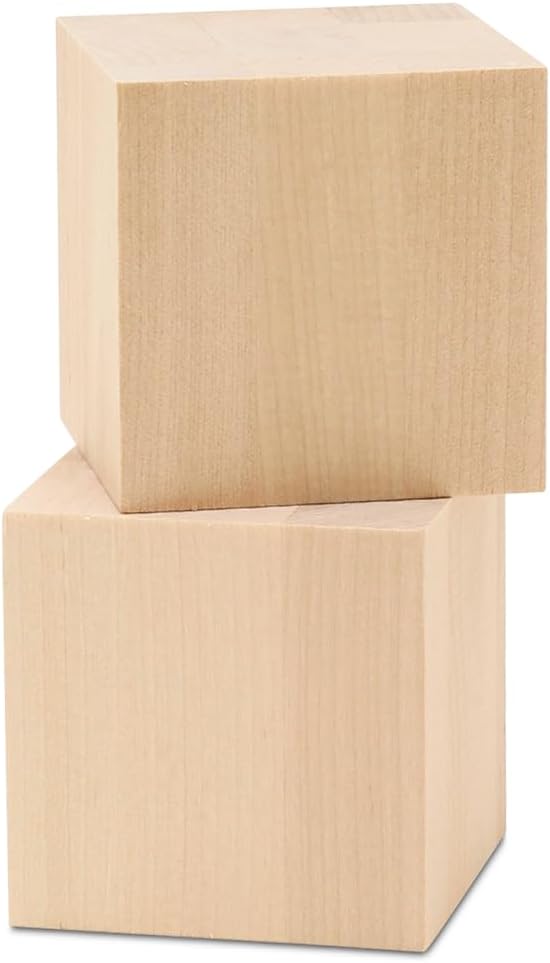 DIY Wood Cubes 6-inch, Pack of 2 Large Blank Wooden Blocks for Crafts, STEM, Building, Monitor Riser, Photo Cube Craft, and Home Decor, by Woodpeckers