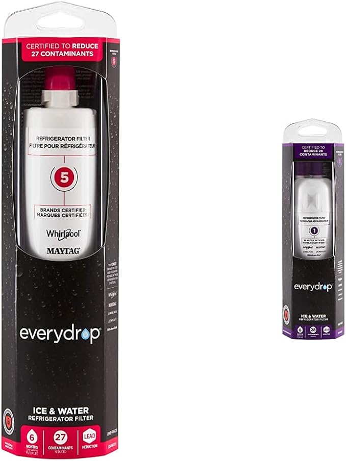 Everydrop by Whirlpool Refrigerator Water Filter 5, EDR5RXD1 (Pack of 1) & Refrigerator Water Filter 1, EDR1RXD1 (Pack of 1), Purple