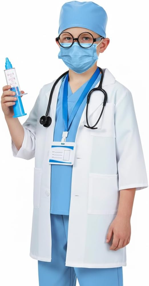 Doctor Costume for Kids Scrubs Pants with Accessories Set Children Party Cosplay 3-12 Years