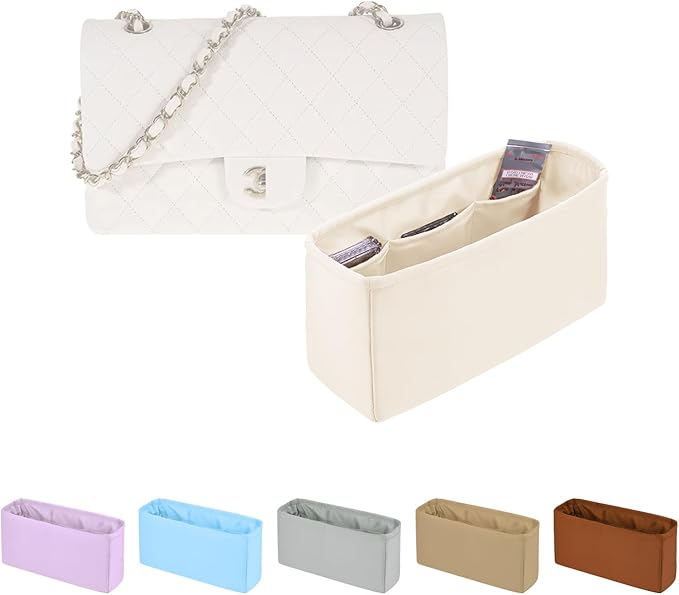 Classic Flap Bag Organizer Insert, Purse Organizer for Handbag Compatible with Chanel Classic Flap Jumbo, Multiple Pockets Bag Organizer (Craie, Chanel CF Jumbo)