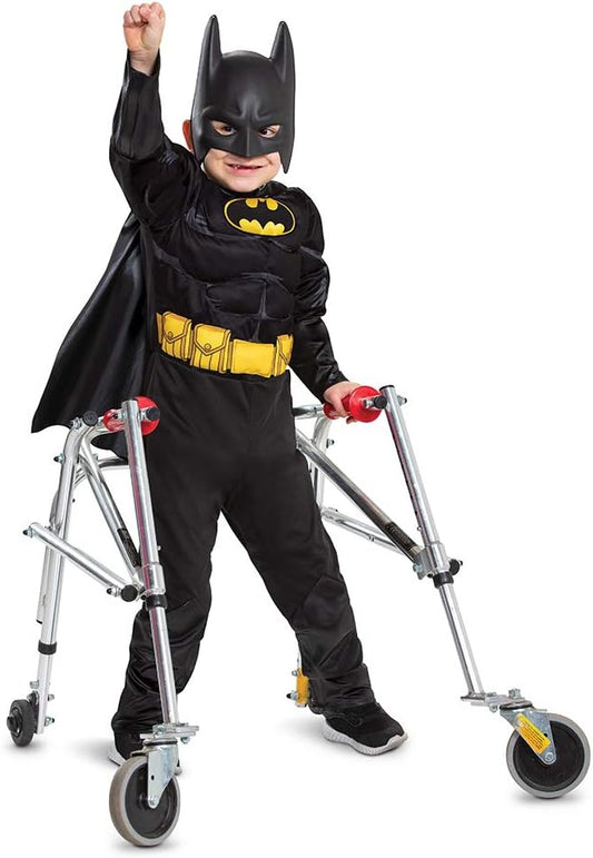 Batman Costume for Kids, Official Adaptive Batman Dress Up Outfit with Accessibility Features, Classic Size Small (4-6x) Multicolored