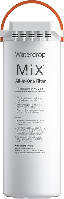 Waterdrop D4RF Filter, Replacement for D4 Under Sink Reverse Osmosis System, 1-Year Lifetime