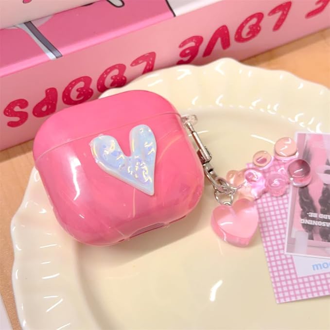 AirPods 4 Case with Neck Strap - Pink Marble Heart Design, Shockproof Silicone Protective Cover for Women Travel, Compatible with AirPods 4/4(2024 NC) & Detachable Keychain,Cute