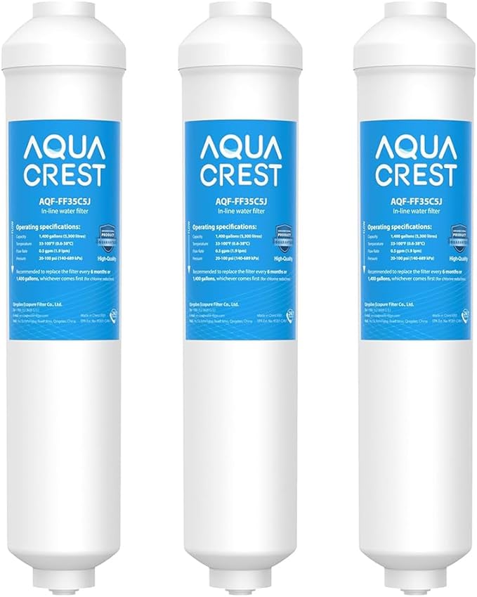 AQUA CREST FF35 Inline Water Filter Replacement, 1/4" Quick-Connect Replacement for Refrigerator, Post-Carbon Filter for Reverse Osmosis Systems, NSF/ANSI 42 Certified, 6-12 Months(NO Fittings)