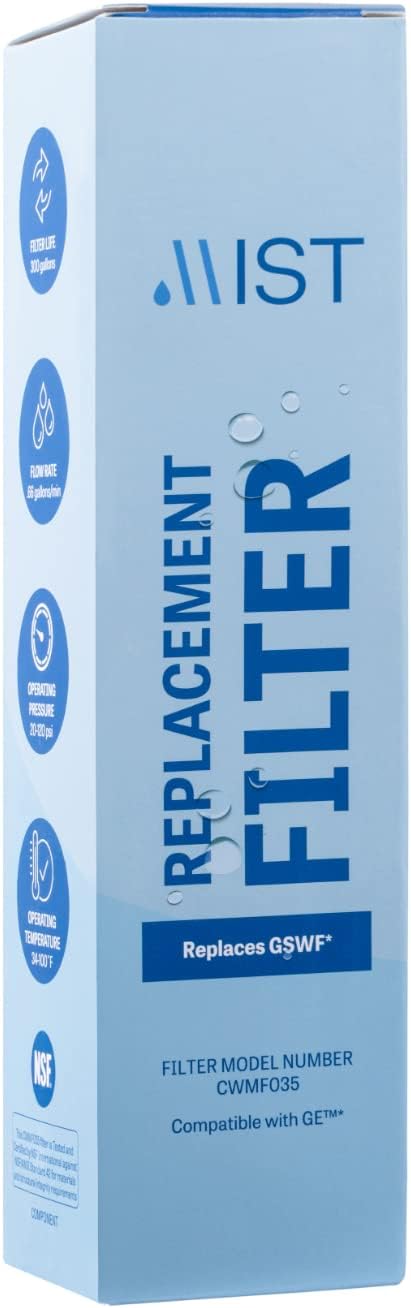 Mist GSWF Water Filter Replacement for GE, Refrigerator Water Filter compatible with GSWF Smart Water, GSWFDS, 100749-C, 100810/A, 238C2334P001, Kenmore 46-9914 (3 pack)