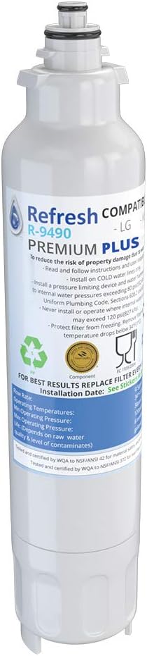 Refresh NSF-53 Premium Replacement Refrigerator Water Filter Compatible with LG LT800P, ADQ73613401 and Kenmore Elite 46-9490, 9490, 469490, ADQ73613402 - Model R-9490Plus / R-9490 (1 Pack)