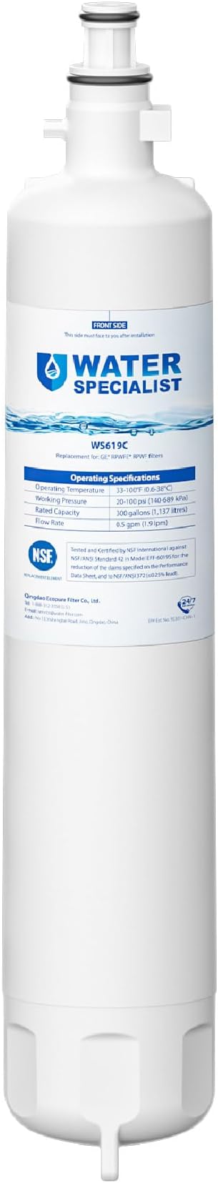Waterspecialist WS619C Replacement for GE® RPWFE®, RPWF (Built-in CHIP) Refrigerator Water Filter, Compatible with GYS22GMNES, GYE22HSKSS, PYE22PELDS, GFE26GMKES, GFE26GGHWW, GFE28GYNFS, PFE28KYNFS