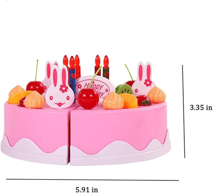 38 PCS DIY Cutting Birthday Party Cake Model Ornament Pretend Kitchen Food Set, DIY Fruit Cutting Kitchen Pink/Blue Cut Cake Gift (38PCS Pink)