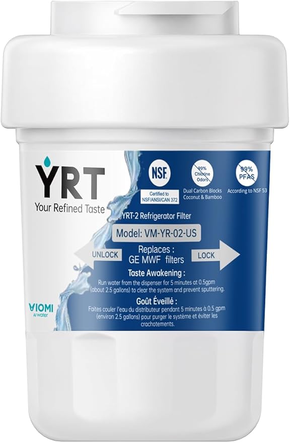 YRT MWF Replacement for SmartWater MWFP, MWFA, GWF, GWF01, GWF06, GWFA, HWF, FMG, Kenmore 9991, Ice & Water Filter Replacement, NSF/ANSI 372&53&42 Certified, Refrigerator Water Filter (Pack of 1)