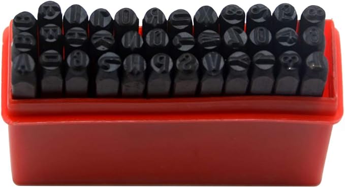 Oudtinx Number and Letter Stamp Set (36 Piece Punch Set/A-Z & 0-9) Hardened Steel for Metal Wood, Leather- 1/8" (3mm)