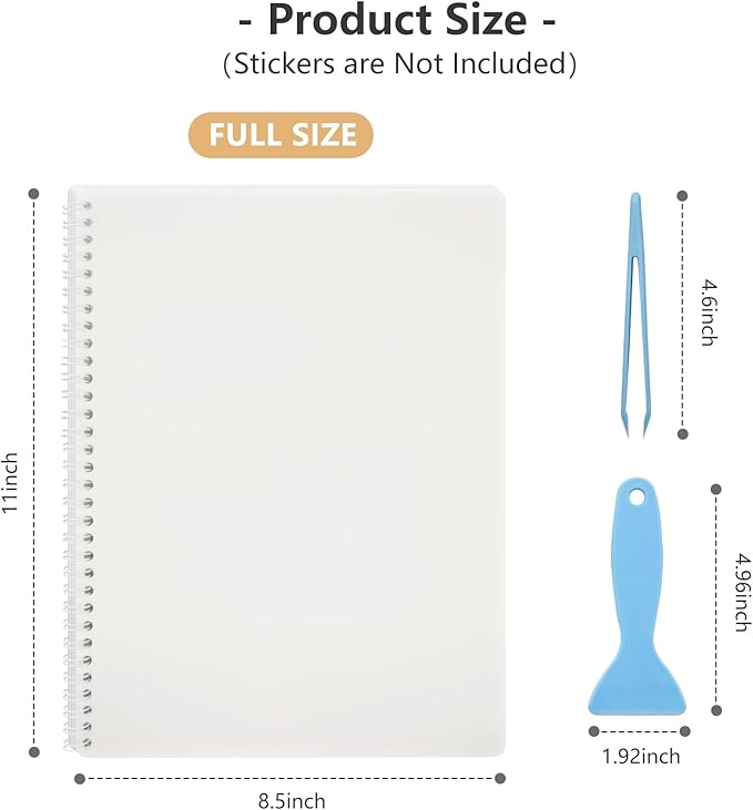 Large Reusable Sticker Book Collecting Album 8.5×11 Inch Sticker Collection Storage Book with 40 Sheets Blank Release Paper, Restickable Stickers Organizer Notebook with Tools (Clear)