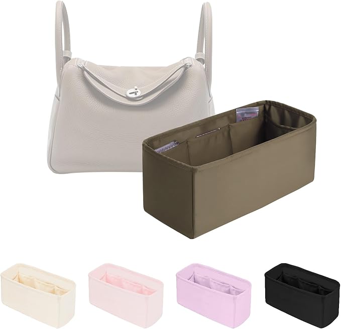 Lindy Bags Organizer Insert, Bag Storage with Silky Satins Material, Lightweight Inner Bag Compatible with Lindy 30 Bag Storage, Handbag Insert with Pockets (Etoupe grey, Lindy30)