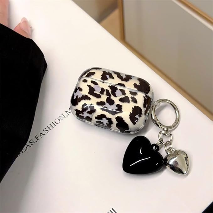 Compatible with AirPods Pro 1st/2nd Generation Case (2019/2022/2023) - Transparent Black Leopard Silicone Cover with Adjustable Neck Strap & Keychain, Cute Shockproof Travel Case for Women Girl