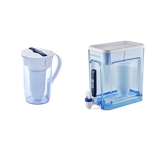 ZeroWater 10-Cup Ready-Pour 5-Stage Water Filter Pitcher 0 TDS & 22-Cup Ready-Read 5-Stage Water Filter Dispenser with Instant Read Out - 0 TDS IAPMO Certified to Reduce Lead, Chromium