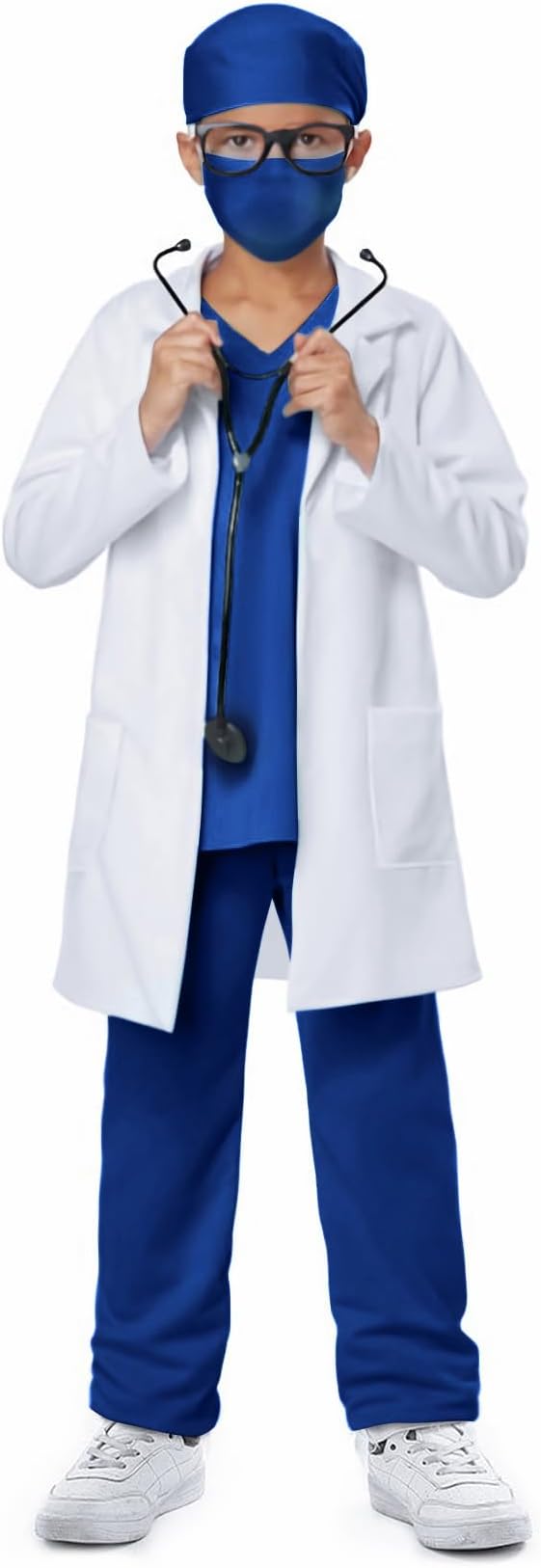 Doctor Costume for Kids Scrubs Pants with Accessories Set Children Party Cosplay 3-12 Years