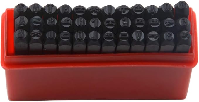 Oudtinx Number and Letter Stamp Set (36 Piece Punch Set/A-Z & 0-9) Hardened Steel for Metal Wood, Leather - 5/32" (4mm)