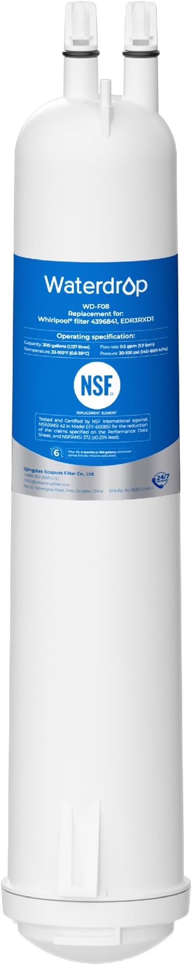 Waterdrop EDR3RXD1 Replacement for Everydrop® Filter 3, 4396841, 4396710, Kenmore® 46-9083, 46-9030, WD-F08 Refrigerator Water Filter