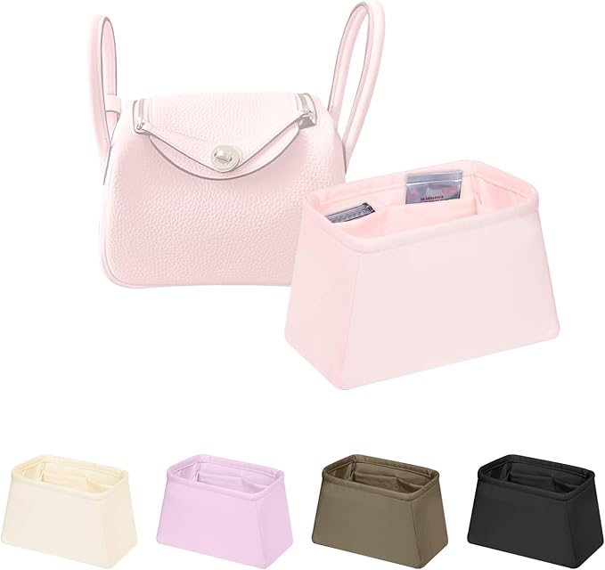 Lindy Bags Organizer Insert, Bag Storage with Silky Satins Material, Lightweight Inner Bag Compatible with Lindy 19, Multiple Pockets Large Capacity (Pink)