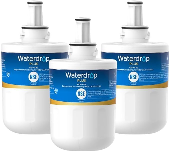 Waterdrop Plus DA29-00003G NSF 401 Refrigerator Water Filter, Replacement for Samsung® DA29-00003B, DA29-00003A, Aqua-Pure Plus, HAFCU1, RFG237AARS, RS22HDHPNSR, 3 Filters (Package May Vary)