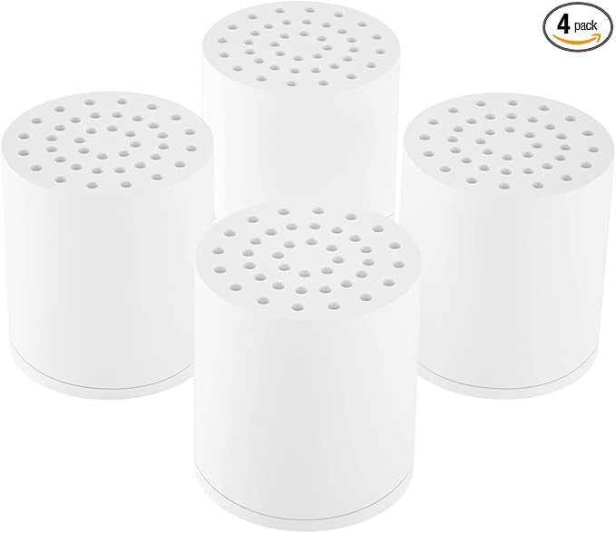 SR SUN RISE 20-Stages Shower Filter Replacement Cartridges - Universal Fit for Most Shower Head Filters, Reduces Chlorine & Chemicals, pH Balanced Water for Soft Skin & Healthy Hair（4-Pack）