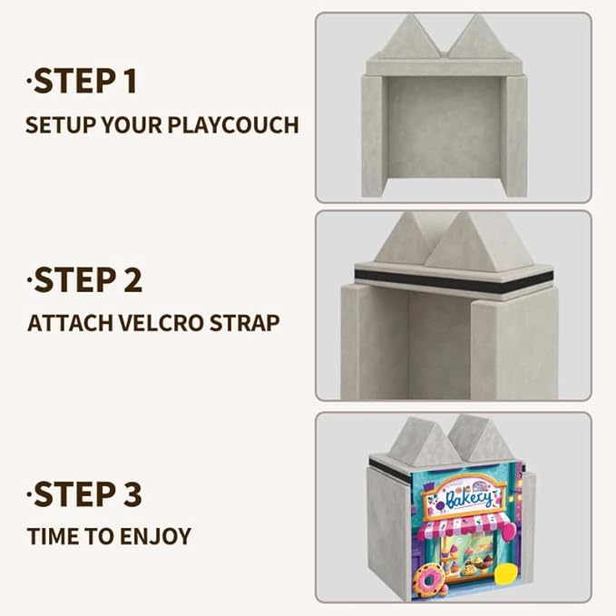Play Couch Panels – Lily Bakery Themed Foam Modular Sofa Panels with Adjustable， Soft Couch Accessories for Creative Arrangements， 33.5×37in