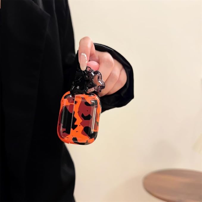 Compatible with AirPods Pro 1st/2nd Generation Case (2019/2022/2023) - Cute Brown Leopard Silicone Cover with Adjustable Neck Strap, Shockproof Keychain for Travel, Women & Men,Girl