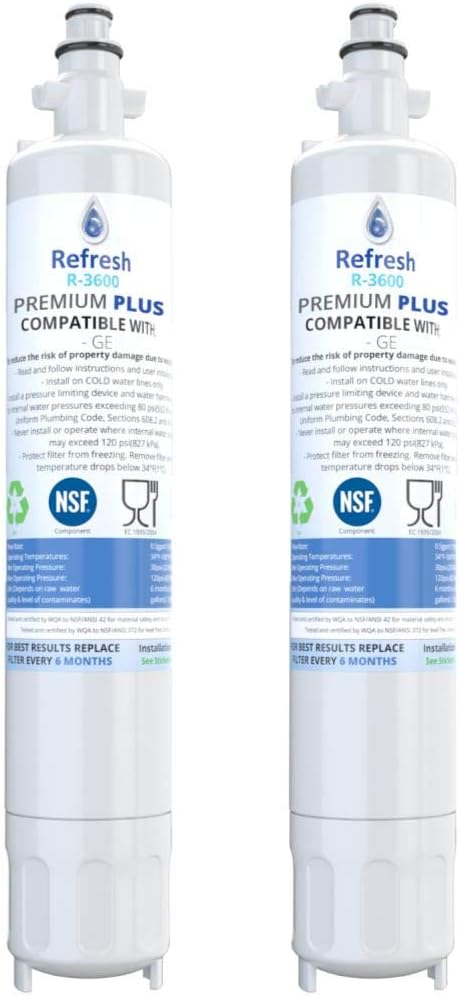 Refresh NSF-53 Replacement Refrigerator Filter Compatible With GE RPWF, R-3600 and FILTER models RWF1063, RWF3600A, RPWF, WSG-4 (does NOT fit RPWFE) - 2 Pack