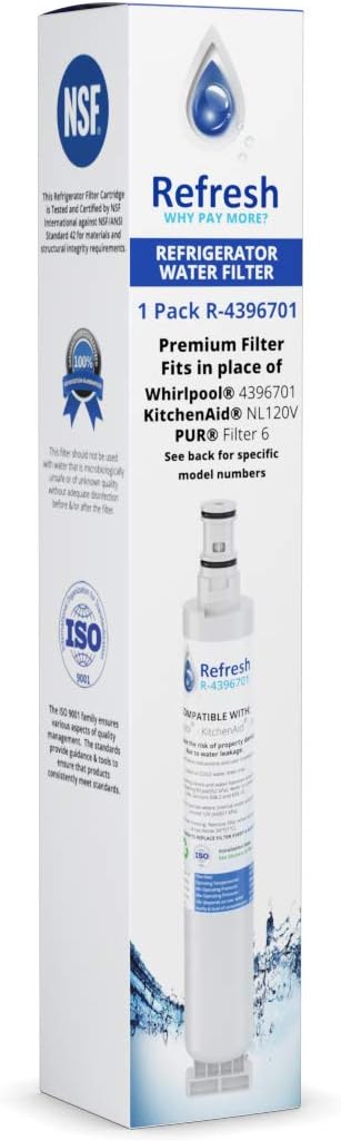 Refresh Replacement Refrigerator Water Filter for Whirlpool EDR6D1, 4396701, 4396702, WF293, EDR6D1, Filter6, L200V, LC200V, 2301706, RWF2000A, EFF-6001A, SGF-W10 and Kenmore 9915, 46-9915 (2 Pack)